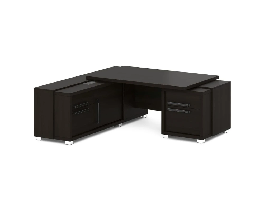 Стол с тумбой и греденцией (беспроводная зарядка, 2xUSB, розетка) 2070х2016х750 Грейс / Grace