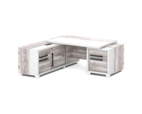 Стол с тумбой и греденцией (беспроводная зарядка, 2xUSB, розетка) 2070х2016х750 Грейс / Grace images